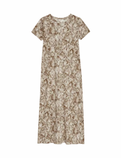 Pure Cotton Printed Midi T-Shirt Dress -Marksandspencer Sale Store pure cotton printed midi t shirt dress