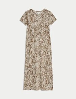 Pure Cotton Printed Midi T-Shirt Dress -Marksandspencer Sale Store pure cotton printed midi t shirt dress 5