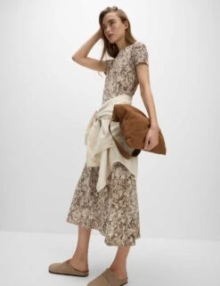 Pure Cotton Printed Midi T-Shirt Dress -Marksandspencer Sale Store pure cotton printed midi t shirt dress 8