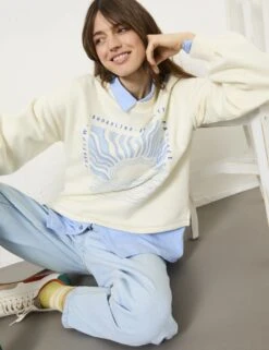 Pure Cotton Printed Slogan Sweatshirt -Marksandspencer Sale Store pure cotton printed slogan sweatshirt 6