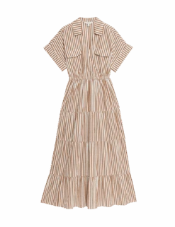 Pure Cotton Printed V-Neck Midaxi Shirt Dress -Marksandspencer Sale Store pure cotton printed v neck midaxi shirt dress