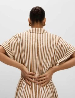 Pure Cotton Printed V-Neck Midaxi Shirt Dress -Marksandspencer Sale Store pure cotton printed v neck midaxi shirt dress 8