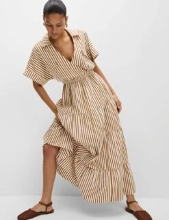 Pure Cotton Printed V-Neck Midaxi Shirt Dress -Marksandspencer Sale Store pure cotton printed v neck midaxi shirt dress 9