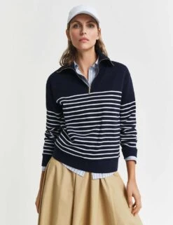 Gant Pure Cotton Ribbed Striped Sweatshirt -Marksandspencer Sale Store pure cotton ribbed striped sweatshirt 9