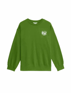 Pure Cotton Slogan Relaxed Sweatshirt -Marksandspencer Sale Store pure cotton slogan relaxed sweatshirt 1