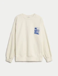 Pure Cotton Slogan Relaxed Sweatshirt -Marksandspencer Sale Store pure cotton slogan relaxed sweatshirt 10