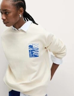 Pure Cotton Slogan Relaxed Sweatshirt -Marksandspencer Sale Store pure cotton slogan relaxed sweatshirt 11
