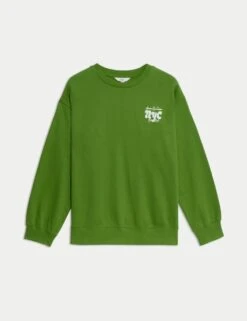 Pure Cotton Slogan Relaxed Sweatshirt -Marksandspencer Sale Store pure cotton slogan relaxed sweatshirt 16