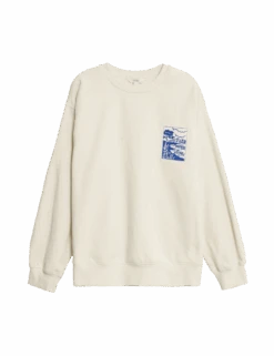 Pure Cotton Slogan Relaxed Sweatshirt -Marksandspencer Sale Store pure cotton slogan relaxed sweatshirt