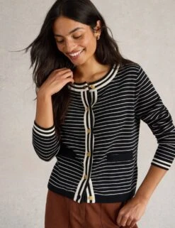 WHITE STUFF Pure Cotton Striped Button Front Cardigan -Marksandspencer Sale Store pure cotton striped button front cardigan 6