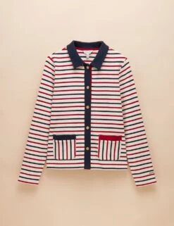 Joules Pure Cotton Striped Collared Cardigan -Marksandspencer Sale Store pure cotton striped collared cardigan 10