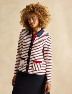 Joules Pure Cotton Striped Collared Cardigan -Marksandspencer Sale Store pure cotton striped collared cardigan 16