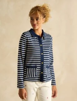 Joules Pure Cotton Striped Collared Cardigan -Marksandspencer Sale Store pure cotton striped collared cardigan 9
