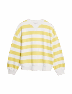 Pure Cotton Striped Crew Neck Sweatshirt -Marksandspencer Sale Store pure cotton striped crew neck sweatshirt 1
