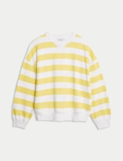 Pure Cotton Striped Crew Neck Sweatshirt -Marksandspencer Sale Store pure cotton striped crew neck sweatshirt 13