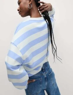 Pure Cotton Striped Crew Neck Sweatshirt -Marksandspencer Sale Store pure cotton striped crew neck sweatshirt 16