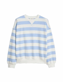 Pure Cotton Striped Crew Neck Sweatshirt -Marksandspencer Sale Store pure cotton striped crew neck sweatshirt 2