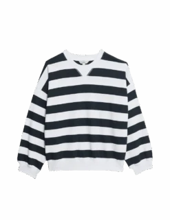Pure Cotton Striped Crew Neck Sweatshirt -Marksandspencer Sale Store pure cotton striped crew neck sweatshirt