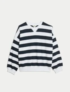 Pure Cotton Striped Crew Neck Sweatshirt -Marksandspencer Sale Store pure cotton striped crew neck sweatshirt 8