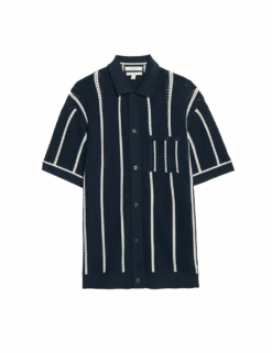 Pure Cotton Striped Knitted Polo Shirt -Marksandspencer Sale Store pure cotton striped knitted polo shirt 1