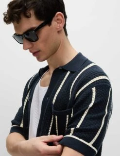 Pure Cotton Striped Knitted Polo Shirt -Marksandspencer Sale Store pure cotton striped knitted polo shirt 10