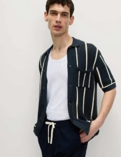 Pure Cotton Striped Knitted Polo Shirt -Marksandspencer Sale Store pure cotton striped knitted polo shirt 11