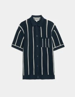 Pure Cotton Striped Knitted Polo Shirt -Marksandspencer Sale Store pure cotton striped knitted polo shirt 14