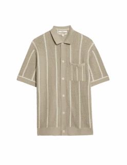 Pure Cotton Striped Knitted Polo Shirt -Marksandspencer Sale Store pure cotton striped knitted polo shirt