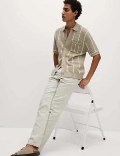 Pure Cotton Striped Knitted Polo Shirt -Marksandspencer Sale Store pure cotton striped knitted polo shirt 6