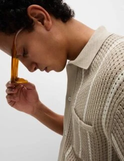 Pure Cotton Striped Knitted Polo Shirt -Marksandspencer Sale Store pure cotton striped knitted polo shirt 7