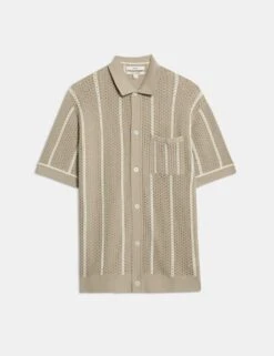 Pure Cotton Striped Knitted Polo Shirt -Marksandspencer Sale Store pure cotton striped knitted polo shirt 8