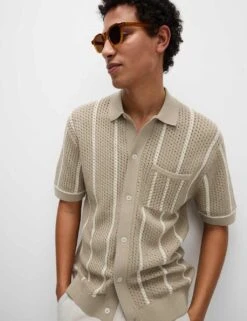 Pure Cotton Striped Knitted Polo Shirt -Marksandspencer Sale Store pure cotton striped knitted polo shirt 9