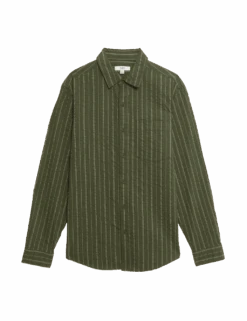 Pure Cotton Striped Seersucker Shirt -Marksandspencer Sale Store pure cotton striped seersucker shirt 1