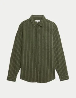 Pure Cotton Striped Seersucker Shirt -Marksandspencer Sale Store pure cotton striped seersucker shirt 12