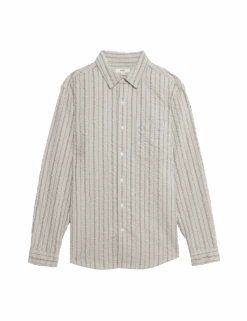 Pure Cotton Striped Seersucker Shirt -Marksandspencer Sale Store pure cotton striped seersucker shirt