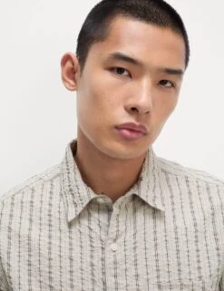 Pure Cotton Striped Seersucker Shirt -Marksandspencer Sale Store pure cotton striped seersucker shirt 7