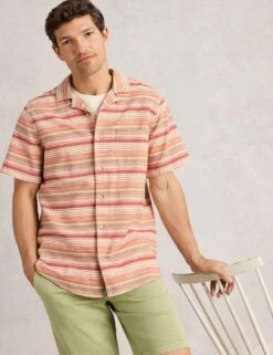 WHITE STUFF Pure Cotton Striped Short Sleeve Shirt -Marksandspencer Sale Store pure cotton striped short sleeve shirt 10