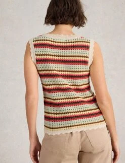 WHITE STUFF Pure Cotton Striped Textured Knitted Vest -Marksandspencer Sale Store pure cotton striped textured knitted vest 10