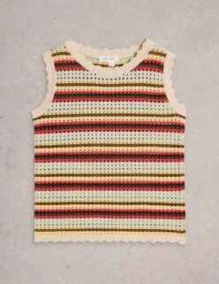 WHITE STUFF Pure Cotton Striped Textured Knitted Vest -Marksandspencer Sale Store pure cotton striped textured knitted vest 7