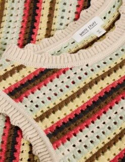 WHITE STUFF Pure Cotton Striped Textured Knitted Vest -Marksandspencer Sale Store pure cotton striped textured knitted vest 8