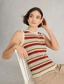 WHITE STUFF Pure Cotton Striped Textured Knitted Vest -Marksandspencer Sale Store pure cotton striped textured knitted vest 9