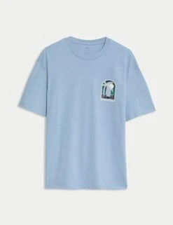 Pure Cotton Surfboard Graphic T-Shirt -Marksandspencer Sale Store pure cotton surfboard graphic t shirt 9