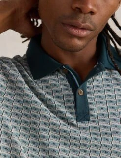 WHITE STUFF Pure Cotton Tape Print Polo Shirt -Marksandspencer Sale Store pure cotton tape print polo shirt 9