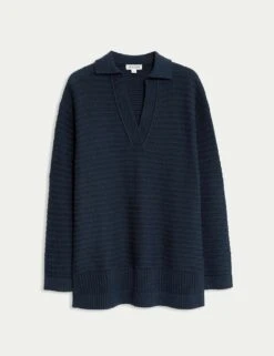 Jaeger Pure Cotton Textured Collared Relaxed Jumper -Marksandspencer Sale Store pure cotton textured collared relaxed jumper 11