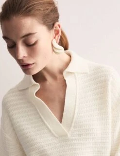 Jaeger Pure Cotton Textured Collared Relaxed Jumper -Marksandspencer Sale Store pure cotton textured collared relaxed jumper 17