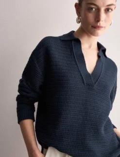 Jaeger Pure Cotton Textured Collared Relaxed Jumper -Marksandspencer Sale Store pure cotton textured collared relaxed jumper 8