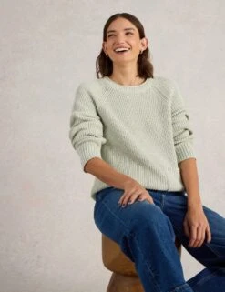 WHITE STUFF Pure Cotton Textured Crew Neck Jumper -Marksandspencer Sale Store pure cotton textured crew neck jumper 12