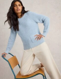 WHITE STUFF Pure Cotton Textured Crew Neck Jumper -Marksandspencer Sale Store pure cotton textured crew neck jumper 18