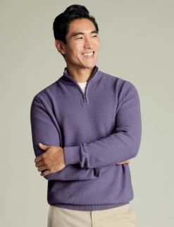 Pure Cotton Textured Half-Zip Jumper -Marksandspencer Sale Store pure cotton textured half zip jumper 18