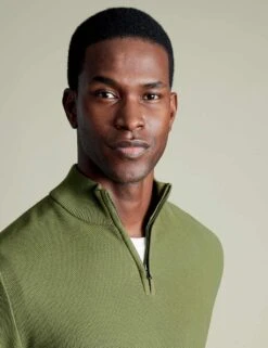 Pure Cotton Textured Half-Zip Jumper -Marksandspencer Sale Store pure cotton textured half zip jumper 7